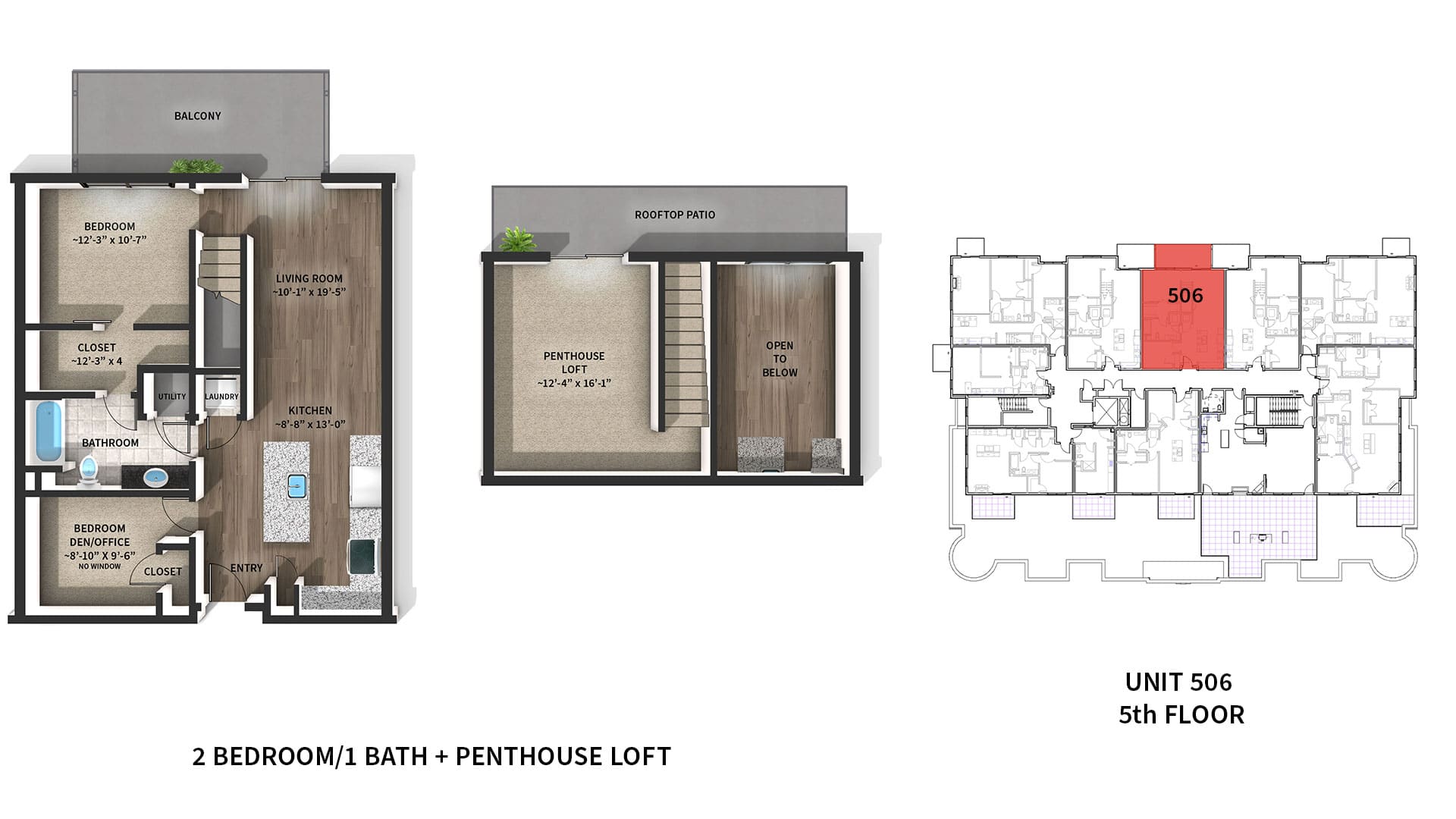 Image of the floor plan for luxury penthouse apartment 506 at West Washington Place in downtown Madison WI.